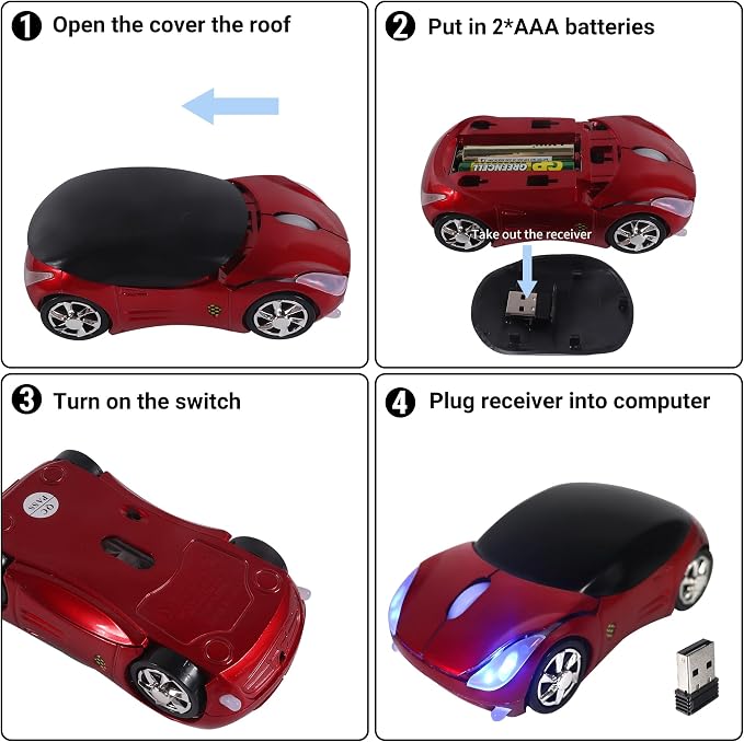 elec Space Wireless Mouse, 2.4GHz Car Wireless Mouse Cool 3D Sport Ergonomic Optical Cordless Mice with USB Receiver for PC Laptop Computer Women Small Hands (red)