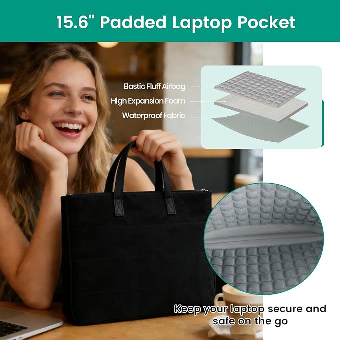 14 Inch Laptop Bag, Water-Repellent Fabric, Compatible with MacBook Pro 14 Inch, MacBook Air, Lightweight Laptop Case for Work, Travel, Study, Black