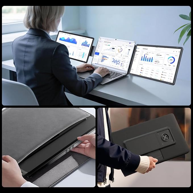 15.6" Laptop Screen Extender, FHD 1080P IPS Portable Triple Monitor for Laptops 13.3"-17.3", USB-C/HDMI Plug & Play, 120% sRGB Low Blue Light Detachable Monitor Extender for Windows/MacOS