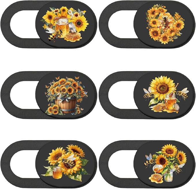 6Pcs 6 Styles Camera Cover Slide Flowers Phone Privacy Camera Cover Bees Sunflower Design Webcam Protector for Laptop Desktop Computer Tablet Phone Notebook Mini PC Accessories Office Use