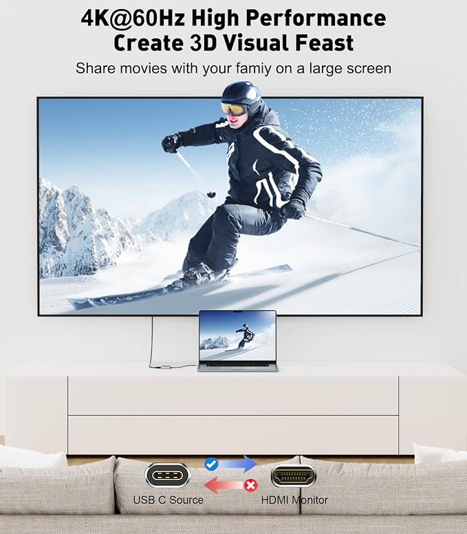 USB C to Dual HDMI Adapter (4K@60Hz) Type C (Source) to HDMI(Display) Splitter and USB C Converter Supports Extended Display of Dual Monitors, for MacBook, LenovoYoga, Thinkpad, Dell XPS,etc