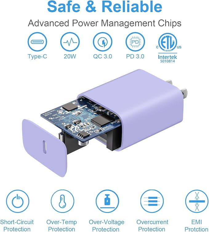 iPhone 17 16 15 Charger Fast Charging 3+3Pack Type C Charger USB C Chargers Block with 6FT Cable for iPhone Air/17/17 Plus/17 Pro/17 Pro Max/16/16 Plus/16 Pro/16 Pro Max/15/15 Pro Max/iPad Pro(Purple)