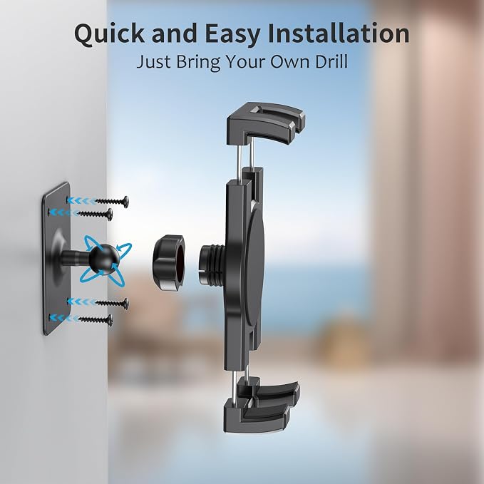 Tablet Wall Mount, 360° Rotating iPad Wall Mount Holder, Compatible with 4.7"-12.9" Tablets Including Phones, iPad Pro/Mini/Air, Samsung, Kindle, Galaxy Tab - Ideal for Gym, Kitchen, Work Use