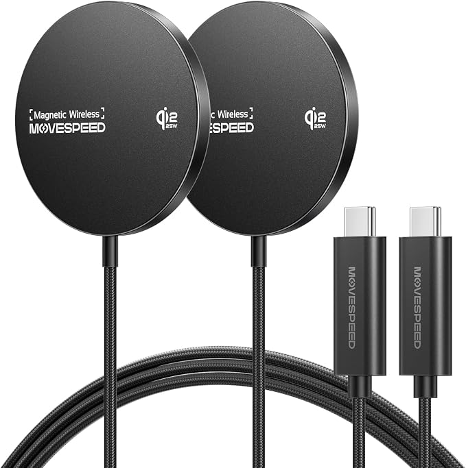 MOVESPEED Qi2.2 25W Magnetic Wireless Charger 2 Pack, MagSafe Fast Charging Pad, Compatible with iPhone 17/16/15/14/13/12 Series, AirPods Pro/4/3/2,Samsung Galaxy and More(Black)