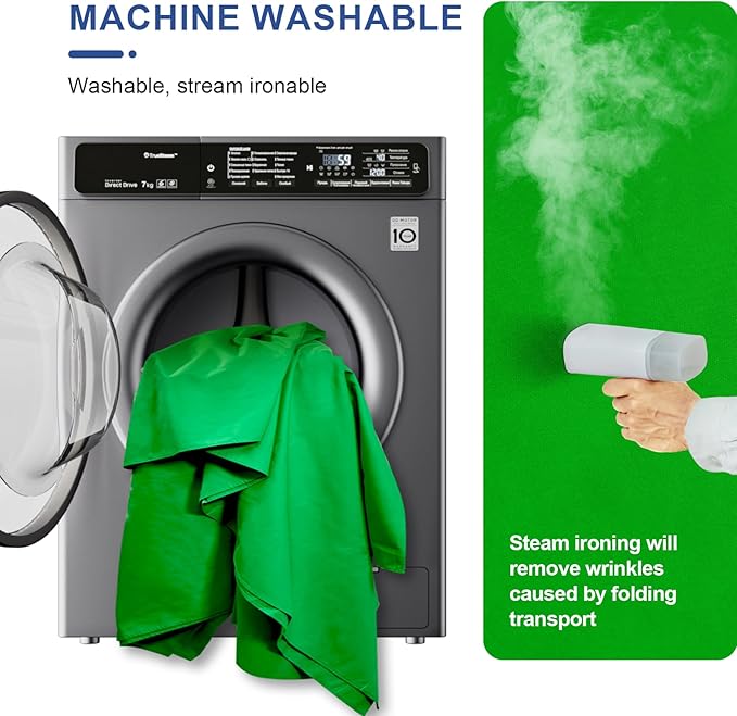 EMART 5x7ft Green Screen Backdrop, Polyester Wrinkle-Resistant Curtain Fabric, Chroma-Key greenscreen Cloth Sheet for Zoom, Including 2 Spring Clamps Suitable for Photoshoot, Interview, Live Stream