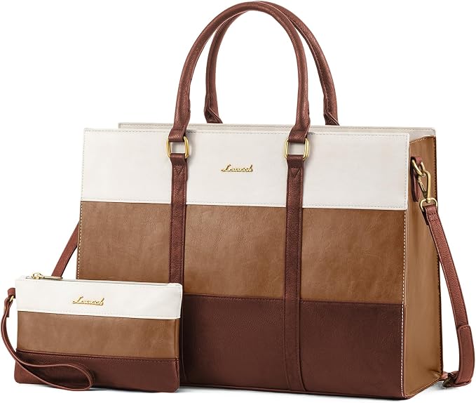 LOVEVOOK Laptop Bag for Women, 15.6 Inch Laptop Tote Bag, Vintage Leather Work Bags for Women, Waterproof Computer bag with Clutch Purse, Large Capacity Briefcase, Business Office Bag | Two-piece set