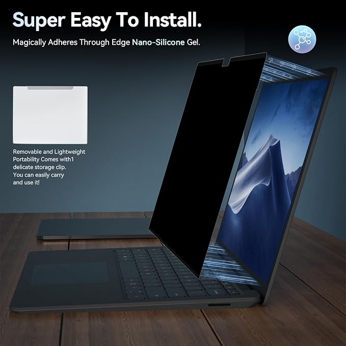 Privacy Filter Compatible with 13.5 Inch Surface Laptop 6/5/4/3/2/1,Easy On/Off Removable Anti-Glare Blue Light Laptop Privacy Screen Black Security Private