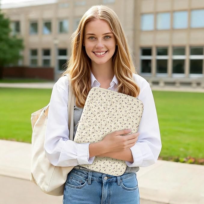 Puffy Laptop Sleeve 13-15.6 Inch Corduroy Quilted Laptop Protective Case Cute Floral Computer Sleeve Protective for MacBook