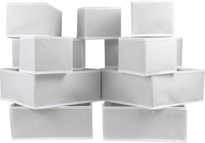 Fordonral 12 Pack Drawer Organizer Clothes, Foldable Fabric Dresser Organizer Closet Organizers and Storage Box for Underwear,Folded Clothes,Baby Clothing,Socks,Bra,Towels,Ties(12 Pack,White)