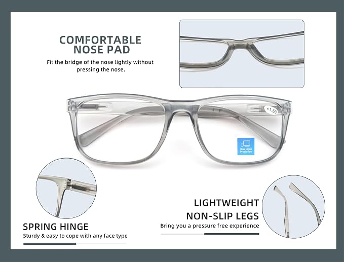 Blue Light Blocking Reading Glasses Men Large Wide Oversized Square Computer Readers Glasses for Big Head/Large Face