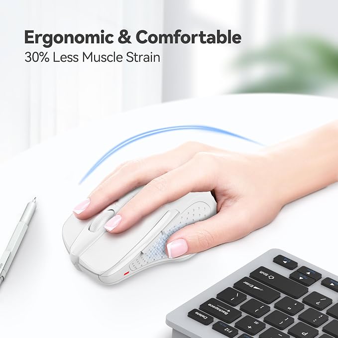 TECKNET Wireless Mouse, 2.4G Ergonomic Optical Mouse, Computer Mouse for Laptop, PC, Computer, Chromebook, Notebook, 6 Buttons, 24 Months Battery Life, 2600 DPI, 5 Adjustment Levels - White