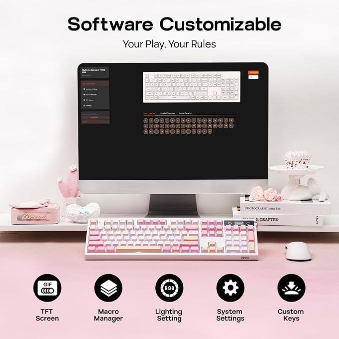 EPOMAKER TH108 PRO Full Size Mechanical Keyboard with Screen & Knob, Wireless Gaming Keyboard with 10000mAh, Creamy Gasket, Hot Swap, Custom Driver, RGB Backlight, NKRO (Pink, Sea Salt Silent)