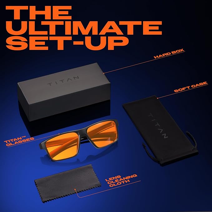Titan Gaming Glasses, Blue Light Blocking, Night Driving Glasses for Men, Computer Protection, Gift for Gamers