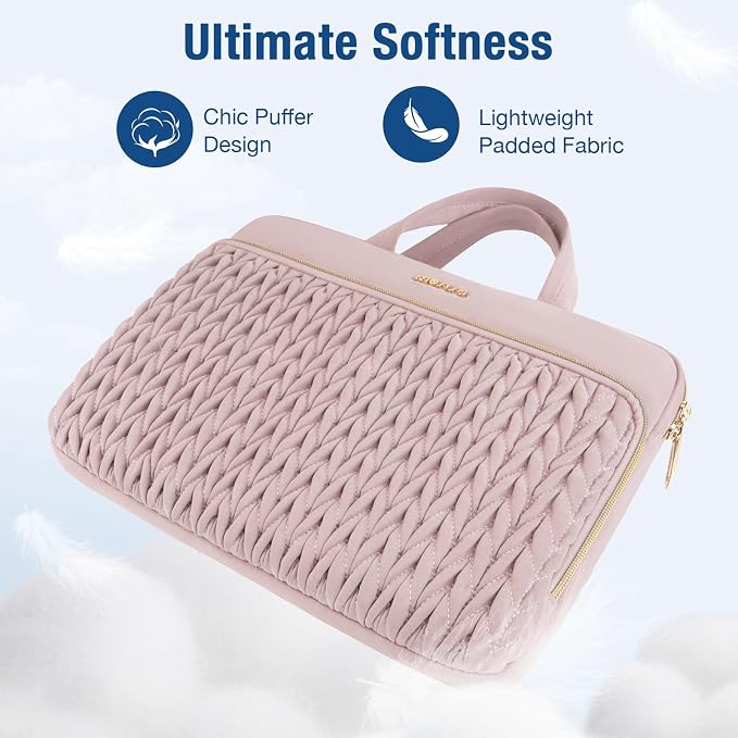 MOSISO Laptop Case 13.3 inch, 13-13.3 inch Laptop Sleeve Compatible with MacBook Air 13.6 M5 M4 M3 M2 M1/Neo/Pro 13/14, HP Dell Lenovo ASUS, Wheat Ear Quilted Carrying Bag with Handle&Pocket, Pink
