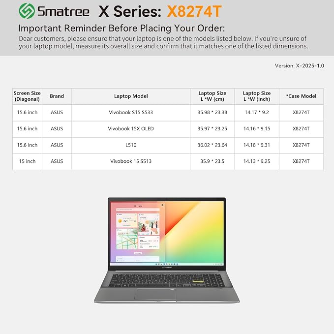 Smatree Hard EVA Protective Sleeve Compatible for 15.6 inch ASUS Vivobook 15X OLED/S15 S533/15 S513, for 15.6 inch ASUS L510 Laptop, Waterproof and Anti-Shock Laptop Case, White (X8274TW)