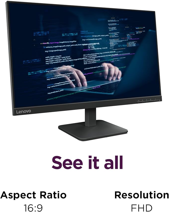 Lenovo L24-4e - Office Monitor - 23.8" FHD IPS Display - 100Hz Refresh Rate - 4 ms MPRT - 99% sRGB - Raven Black - Tilt Stand