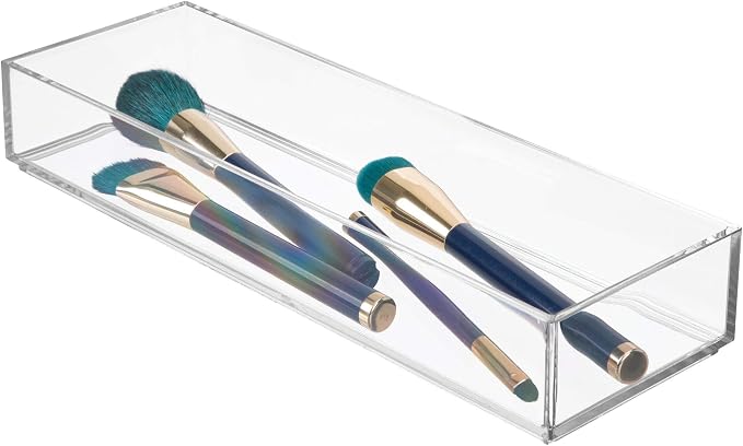 iDesign Clarity Plastic Drawer Organizer, Storage Container for Silverware, Utensils, Kitchen Gadgets in Pantry, Cabinets, Countertops, 4" x 12" x 2" - Clear