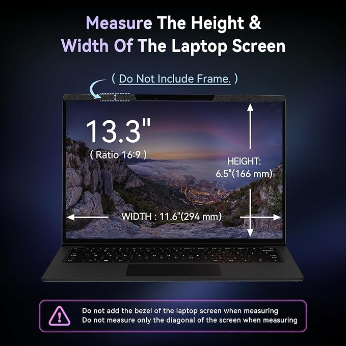 Magnetic Laptop Privacy Screen 13.3 Inch for 16:9 Computer Monitor, Removable 13.3” Anti Glare Protector Blue Light Filter Shield Compatible with HP Dell Xps Acer Asus Samsung Lenovo ThinkPad Envy