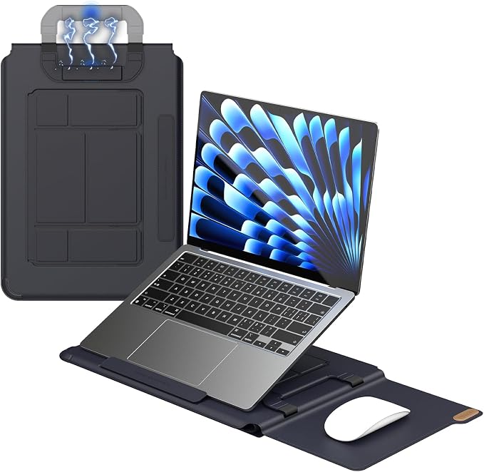 Nillkin Laptop Sleeve 16.2 inch, PU Leather Sleeve with 2 Mode Stand | Magnetic Carry Go Handle | for HP Dell ASUS MacBook 15, for Samsung Laptop 13-15.6 inch Bag Case (Black)