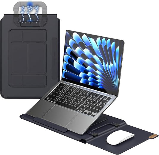 Nillkin Laptop Sleeve 16.2 inch, PU Leather Sleeve with 2 Mode Stand | Magnetic Carry Go Handle | for HP Dell ASUS MacBook 15, for Samsung Laptop 13-15.6 inch Bag Case (Black)