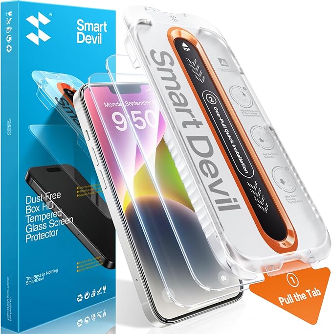 SMARTDEVIL 2 Pack Screen Protector for iPhone 17e/16e/14/13/13 Pro, 9H Hardness Military Grade Shatterproof HD Clear Tempered Glass, Easy to Install, Auto Bubble-Free and Dust-Free Box, Case Friendly