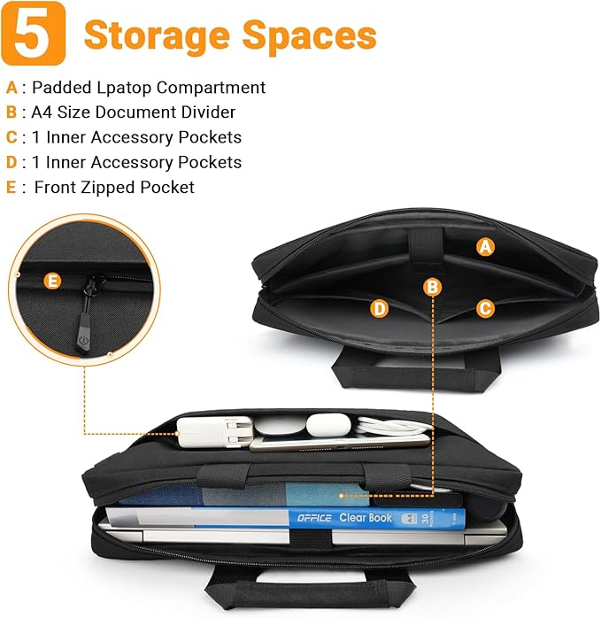 ZYB Waterproof Laptop Bag 15 15.6 16 Inch,Laptop Case 15.6-16 Inch Sleeve with Shoulder Strap,Notebook Case for 15.6 16 Inch Laptop Lenovo MacBook Pro 16 15 HP Acer ASUS DELL etc 15.6 16in Bag-Black