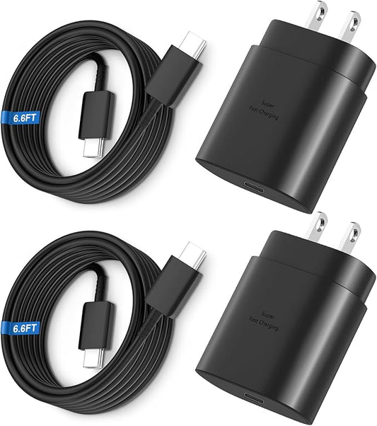 Super Fast Charger Type C, 25W USB C Wall Charger Fast Charging for Samsung Galaxy S26 Ultra/S26/S26+/S25 Ultra/S25/24 Ultra/S24/S23 Ultra/S22 Ultra with 6.6FT Long Android Type C Charger Cable 2Pack