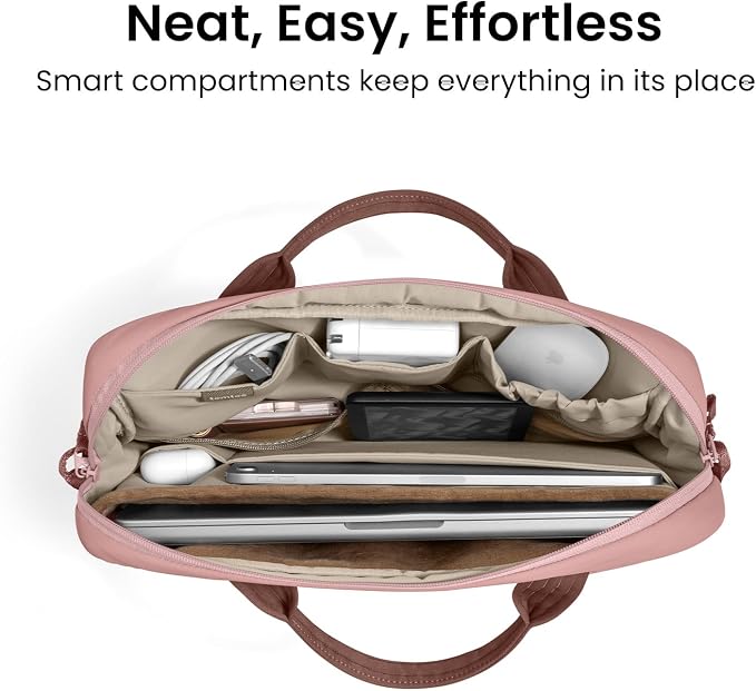 tomtoc 13-14 Inch Protective Puffy Laptop Carrying Bag for Women, Lightweight Laptop Briefcase Fits 13-inch Macbook Air M5 2026 & Neo A18, 14" MacBook Pro, Work Bag Case Handbag with Organized Storage