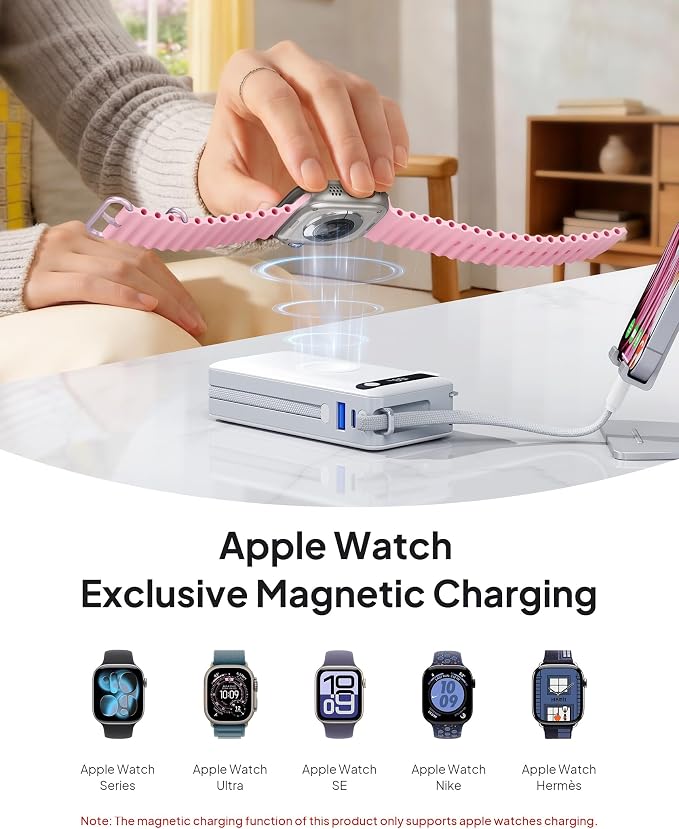 Portable Charger with Built-in Cables & Wall Plug, 10000mAh Power Bank, 5 Outputs 22.5W USB C Fast Charging, Mini Travel Essentials Battery Pack for iPhone 17/16/15/14, Apple Watch Ultra/11/10/9/8/SE