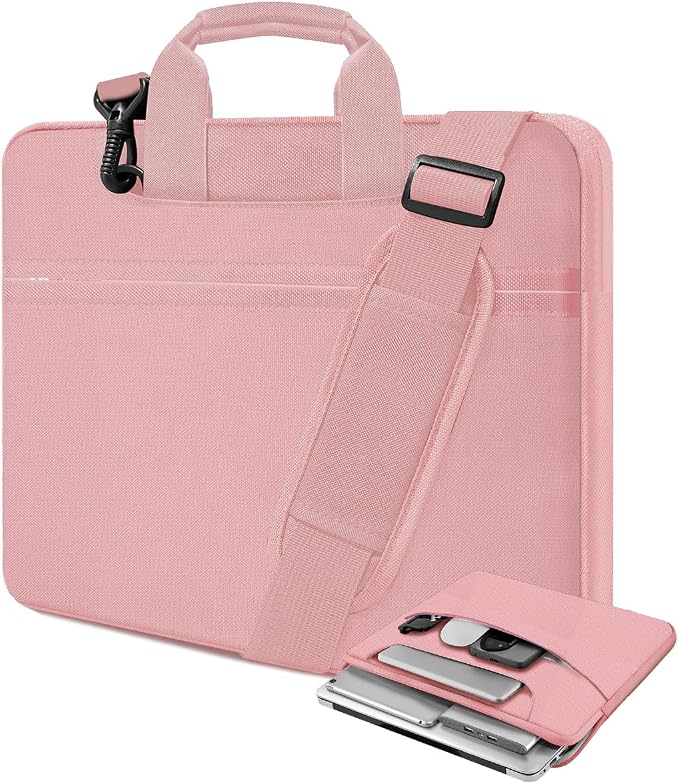 Laptop Case 15.6 inch Shoulder Bag, Durable Shockproof Protective Computer Carrying Briefcase with Multi-Pockets and Strap Compatible with Most 15.6 inch Notebooks,Pink
