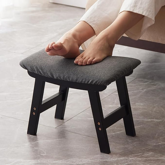 Kitsanery Foot Stool,Ottoman,Bamboo Small Sofa Foot Rest Under Desk,Extra Seating for Living Room, Bedroom and Kitchen (Black Stool Legs - Gray Surface)
