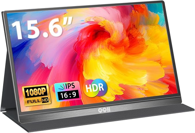 QQH Portable Monitor, 15.6inch FHD IPS 1080P Travel Portable Monitor for Laptop, USB-C HDMI HDR Second Screen for Laptop, Mac, Phone, Xbox, PS5/4