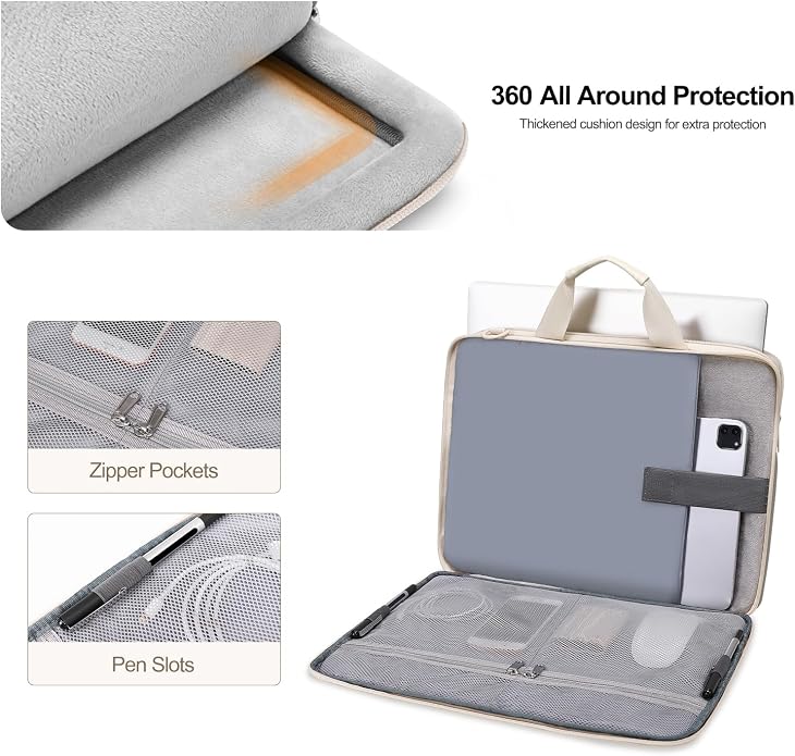 MOSISO 360 Protective Laptop Shoulder Bag, Double Layer Fluffy Padded Laptop Bag with Anti-theft Zipper