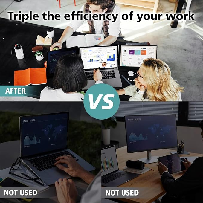 ROYY Laptop Screen Extender Double Monitor - 14" 1080P Portable Monitor FHD Attachment Extra Screen Compatible with Windows Mac Dex Chrome Travel Work Fits 13-17" Laptops
