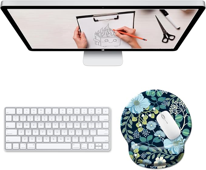 Hancynir Floral Flower Mouse Pad with Wrist Rest, Ergonomic Cute Gel Mousepad Wrist Support, Computer Gaming Mouse Pad with Pain Relief Non-Slip PU Base for Desk Accessories Home Office Decor Supplies