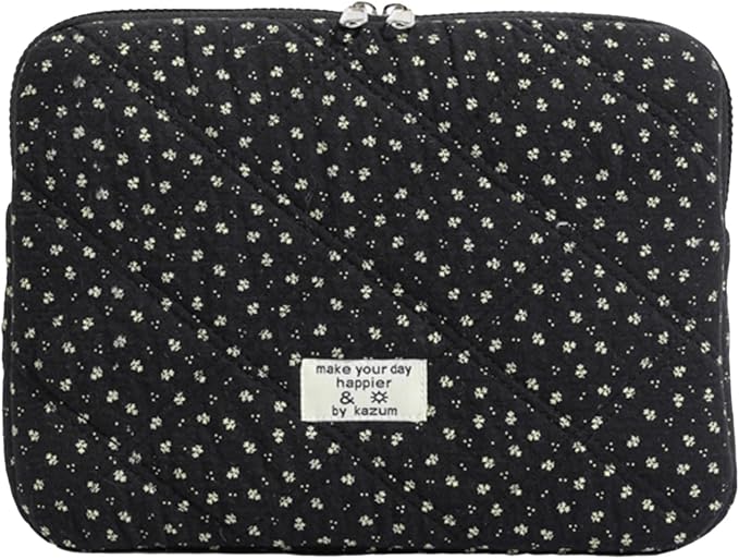 Puffy Laptop Sleeve 13-15.6 Inch Corduroy Quilted Laptop Protective Case Cute Floral Computer Sleeve Protective for MacBook (Black Ditsy Floral, 11 Inch)
