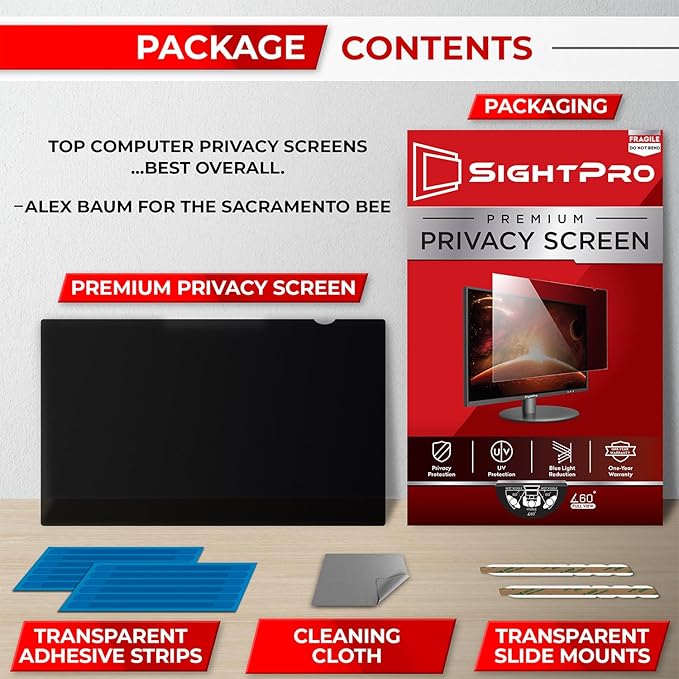 SightPro 21.5 Inch 16:9 Computer Privacy Screen Filter for Monitor - Privacy Shield and Anti-Glare Protector
