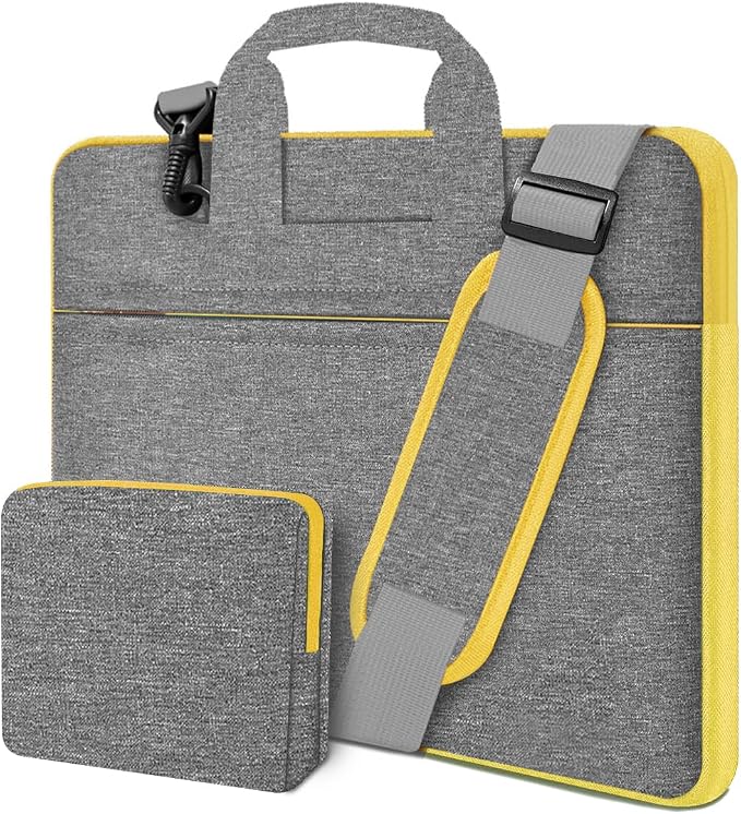 Hseok Laptop Shoulder Bag 13-14 inch Shockproof Water-Resistant HandBag with Small Case Compatible with MacBook Pro/Neo 14" M5/M4/M3/M2/M1, Mac Air/Pro 13.3", XPS 13/14, Most 13"-14" PC,Gray-yellow