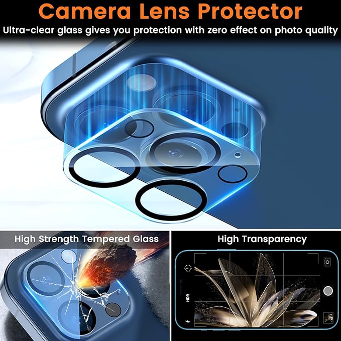 Lesakit 3+3 Pack Privacy Screen Protector for iPhone 12 Pro Max 6.7-Inch with 3 Pack Camera Lens Protector, Anti Spy Tempered Glass Film 9H Hardness Bubble Free Case Friendly