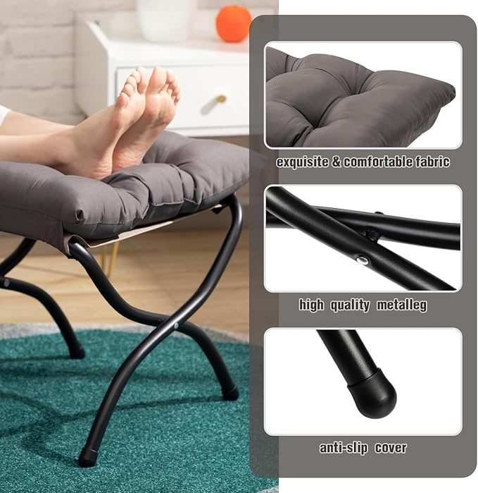 HollyHOME 15"(H) Folding Footrest Stool, Small Foldable Ottoman, Accent Padded Sofa Foot Stool for Chairs and Sofas, Portable Foot Rest Ottoman for Home, Living Room, Bedroom,Dorm,2-Pack,Dark Grey