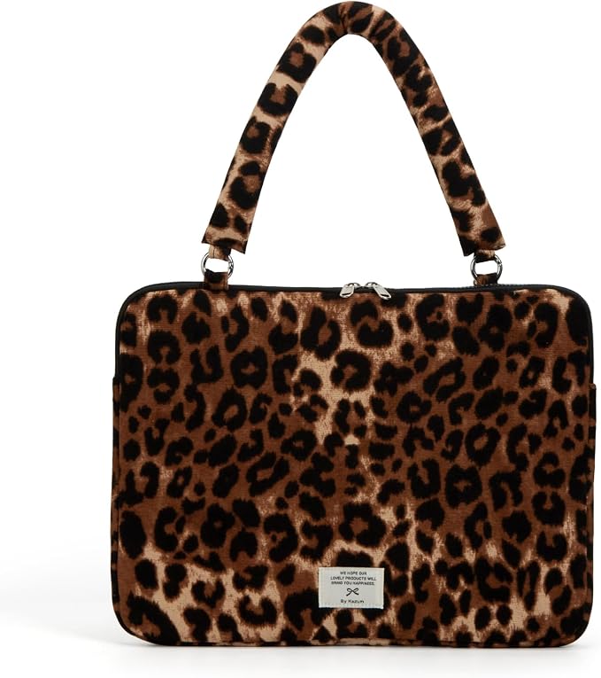 Cute Bow Laptop Case Coquette 13-15 Inch Puffy Laptop Sleeve Accessories Aesthetic Quilted Computer Bag for MacBook (Leopard Brown, 15-15.6inch)
