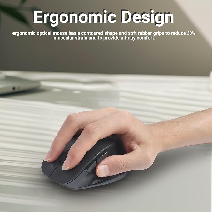 Wireless Mouse, 2.4G Ergonomic Optical Mouse, 5 Buttons,DPI Adjustable, USB Computer Mouse for Laptop, PC, Computer, Chromebook, Notebook (Black)