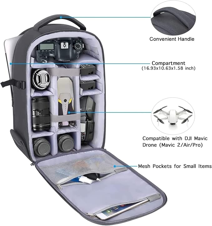 MOSISO Camera Backpack, DSLR/SLR/Mirrorless Photography Camera Bag 15-16 inch Waterproof Hardshell Case with Tripod Holder&Laptop Compartment Compatible with Canon/Nikon/Sony, Gray