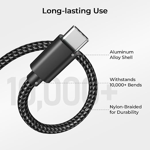 Basesailor for iPhone 17 16 Pro Max Charger Cord,USB to USB C Cable,Type C Charging Power Cord for Apple 17e 15 iPad 10 Air 4 5,Samsung Galaxy S26 S25 S24 S23,Black,2Pack 6.6FT(2M)