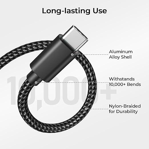 Basesailor for iPhone 17 16 Pro Max Charger Cord,USB to USB C Cable,Type C Charging Power Cord for Apple 17e 15 iPad 10 Air 4 5,Samsung Galaxy S26 S25 S24 S23,Black,3Pack 3.3/6.6/10FT(1/2/3M)
