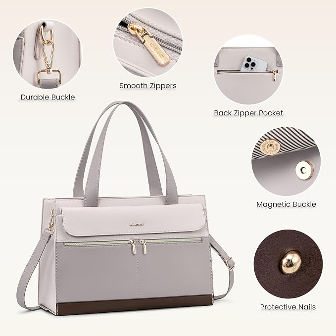 LOVEVOOK Laptop Bag for Women 15.6 Inch Tote Work Professional Leather Computer Briefcase Waterproof Handbag Shoulder Large Capacity Business Teacher Office Crossbody Purse