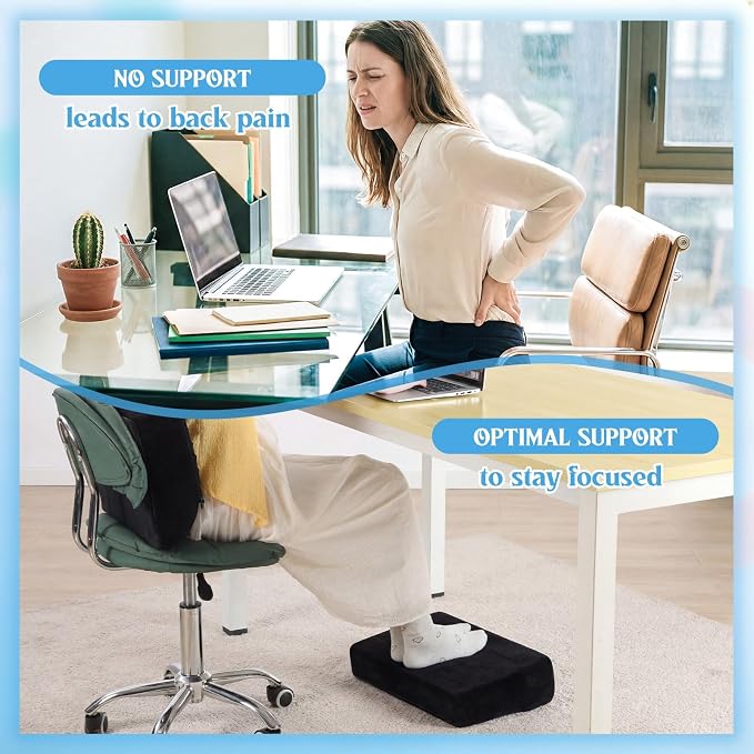 Novabright Foot Rest Under Desk, 3 Height Adjustable Ergonomic Foot Stool with Gel Textured Top and Cozy Pocket, Non-Slip Foam Footrest for Office Home Car(17" X 11" X 17",Cambered,Black)