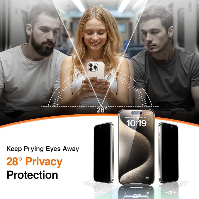 SMARTDEVIL 2 Pack Privacy Screen Protector for iPhone 15 Pro, Anti-Spy Tempered Glass Film, 9H Hardness Military Grade Shatterproof, Easy to Install, Auto Bubble-Free and Dust-Free Box, Case Friendly