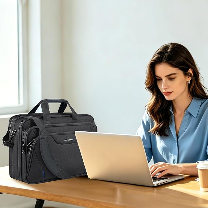 KROSER Laptop Bag Premium Laptop Briefcase Fits Up to 17.3 Inch Laptop Expandable Water-Repellent Shoulder Messenger Bag Computer Bag for Travel/Business/Men/Women-Black/Blue