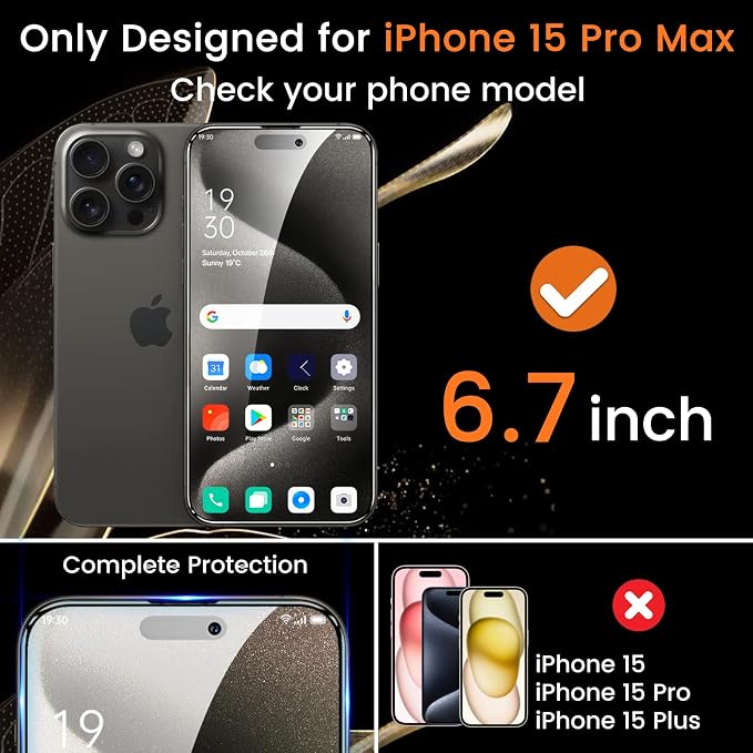 Lesakit 4+4 Pack Privacy Screen Protector for iPhone 15 Pro Max 6.7-Inch with 4 Pack Camera Lens Protector, Anti Spy Tempered Glass Film 9H Hardness Case Friendly
